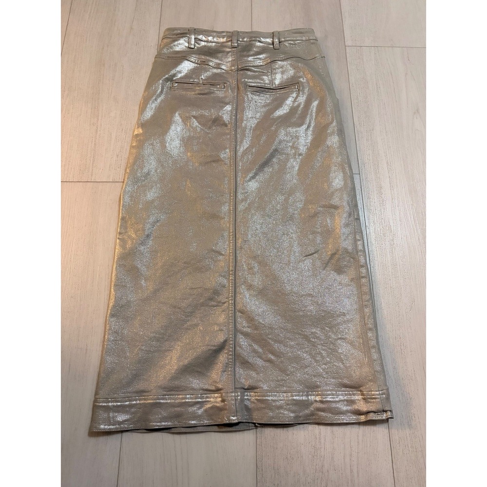 Pilcro Anthropologie Silver Metallic Skirt Sz 6 Structured Column Midi - Picture 5 of 9